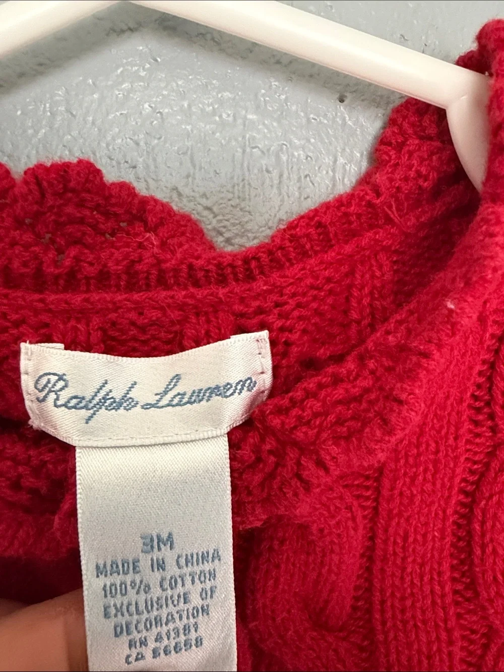 Polo Ralph Lauren Baby Girl Holiday Red Cable-Knit Cotton Cardigan 3 Months